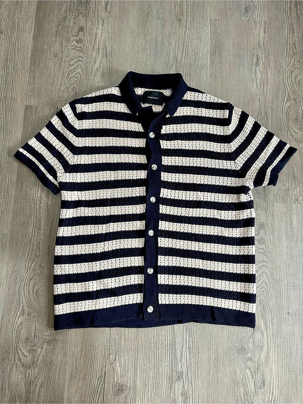 Pacsun Knit Striped Polo Shirt Blue & White Large